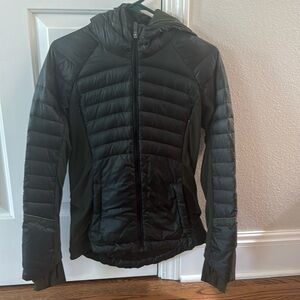 LULULEMON olive green womens sport jacket with hood, size small